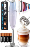 Zulay Kitchen Powerful Milk Frother Wand With Duracell Batteries - Ultra Fast Handheld Drink Mixer - Electric Whisk Foam Maker for Coffee, Lattes, Cappuccino & Matcha - Triple Whisk - Black