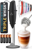 Zulay Kitchen Powerful Milk Frother Wand With Duracell Batteries - Ultra Fast Handheld Drink Mixer - Electric Whisk Foam Maker for Coffee, Lattes, Cappuccino & Matcha - Triple Whisk - Black