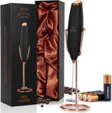 Zulay Kitchen Powerful Milk Frother Wand With Duracell Batteries - Ultra Fast Handheld Drink Mixer - Electric Whisk Foam Maker for Coffee, Lattes, Cappuccino & Matcha - Triple Whisk - Black