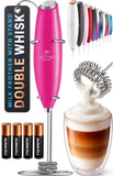 Zulay Kitchen Powerful Milk Frother Wand With Duracell Batteries - Ultra Fast Handheld Drink Mixer - Electric Whisk Foam Maker for Coffee, Lattes, Cappuccino & Matcha - Triple Whisk - Black