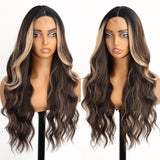 AISI HAIR Black Wig for Women, Long Wavy Lace Hairline Middle Part Synthetic Heat Resistant Wig for Daily Party-26 Inch