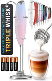 Zulay Kitchen Powerful Milk Frother Wand With Duracell Batteries - Ultra Fast Handheld Drink Mixer - Electric Whisk Foam Maker for Coffee, Lattes, Cappuccino & Matcha - Triple Whisk - Black