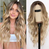 AISI HAIR Black Wig for Women, Long Wavy Lace Hairline Middle Part Synthetic Heat Resistant Wig for Daily Party-26 Inch