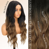 AISI HAIR Black Wig for Women, Long Wavy Lace Hairline Middle Part Synthetic Heat Resistant Wig for Daily Party-26 Inch