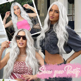 AISI HAIR Black Wig for Women, Long Wavy Lace Hairline Middle Part Synthetic Heat Resistant Wig for Daily Party-26 Inch