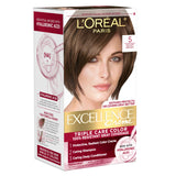 L'Oreal Paris Excellence Crème Permanent Hair Dye, Triple Care Hair Color with Hyaluronic Acid for 100% Gray Coverage, 4 Dark Brown, 1 Kit (Packaging May Vary)