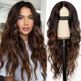 AISI HAIR Black Wig for Women, Long Wavy Lace Hairline Middle Part Synthetic Heat Resistant Wig for Daily Party-26 Inch