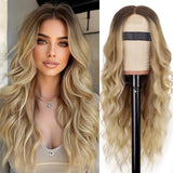 AISI HAIR Black Wig for Women, Long Wavy Lace Hairline Middle Part Synthetic Heat Resistant Wig for Daily Party-26 Inch