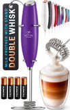 Zulay Kitchen Powerful Milk Frother Wand With Duracell Batteries - Ultra Fast Handheld Drink Mixer - Electric Whisk Foam Maker for Coffee, Lattes, Cappuccino & Matcha - Triple Whisk - Black