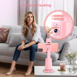 Auto Face Tracking Tripod 360° Rotating Auto Tracking Phone Stand, No App, Phone Camera Stand with Remote and Gesture Control, Rechargeable Smart Shooting Stand for Live Video Recording Tiktok（Black）