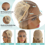 Human Hair Balayage Wig Human Hair 180% Density Highlight Blonde Real Wigs for Women Pre Plucked Undetectable 13x4 HD Lace Frontal Ombre Highlight Ash Blonde Wig with Brown Roots 22 Inch