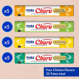INABA Churu Cat Treats, Lickable, Squeezable Creamy Purée Cat Treat with Green Tea Extract & Taurine, 0.5 Ounces Each Tube, 20 Tubes, Chicken Variety Box