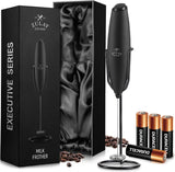 Zulay Kitchen Powerful Milk Frother Wand With Duracell Batteries - Ultra Fast Handheld Drink Mixer - Electric Whisk Foam Maker for Coffee, Lattes, Cappuccino & Matcha - Triple Whisk - Black