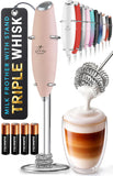 Zulay Kitchen Powerful Milk Frother Wand With Duracell Batteries - Ultra Fast Handheld Drink Mixer - Electric Whisk Foam Maker for Coffee, Lattes, Cappuccino & Matcha - Triple Whisk - Black