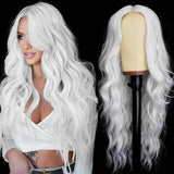 AISI HAIR Black Wig for Women, Long Wavy Lace Hairline Middle Part Synthetic Heat Resistant Wig for Daily Party-26 Inch