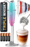 Zulay Kitchen Powerful Milk Frother Wand With Duracell Batteries - Ultra Fast Handheld Drink Mixer - Electric Whisk Foam Maker for Coffee, Lattes, Cappuccino & Matcha - Triple Whisk - Black