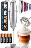 Zulay Kitchen Powerful Milk Frother Wand With Duracell Batteries - Ultra Fast Handheld Drink Mixer - Electric Whisk Foam Maker for Coffee, Lattes, Cappuccino & Matcha - Triple Whisk - Black