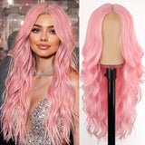 AISI HAIR Black Wig for Women, Long Wavy Lace Hairline Middle Part Synthetic Heat Resistant Wig for Daily Party-26 Inch