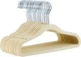 Amazon Basics Kids Space Saving Velvet Non-Slip Clothes Hangers with Shoulder Notches for Infant and Toddler, 11.6", Beige, 50-Pack