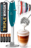 Zulay Kitchen Powerful Milk Frother Wand With Duracell Batteries - Ultra Fast Handheld Drink Mixer - Electric Whisk Foam Maker for Coffee, Lattes, Cappuccino & Matcha - Triple Whisk - Black