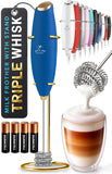 Zulay Kitchen Powerful Milk Frother Wand With Duracell Batteries - Ultra Fast Handheld Drink Mixer - Electric Whisk Foam Maker for Coffee, Lattes, Cappuccino & Matcha - Triple Whisk - Black