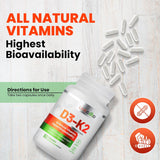 LIVEGOOD™ Vitamin D3 + K2 All Natural Bone, Muscle & Immune System Support, Vegan & Non-GMO, 60 Capsules
