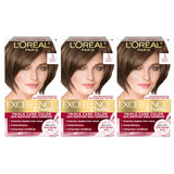 L'Oreal Paris Excellence Crème Permanent Hair Dye, Triple Care Hair Color with Hyaluronic Acid for 100% Gray Coverage, 4 Dark Brown, 1 Kit (Packaging May Vary)