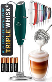 Zulay Kitchen Powerful Milk Frother Wand With Duracell Batteries - Ultra Fast Handheld Drink Mixer - Electric Whisk Foam Maker for Coffee, Lattes, Cappuccino & Matcha - Triple Whisk - Black