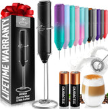 Zulay Kitchen Powerful Milk Frother Wand With Duracell Batteries - Ultra Fast Handheld Drink Mixer - Electric Whisk Foam Maker for Coffee, Lattes, Cappuccino & Matcha - Triple Whisk - Black