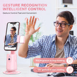 Auto Face Tracking Tripod 360° Rotating Auto Tracking Phone Stand, No App, Phone Camera Stand with Remote and Gesture Control, Rechargeable Smart Shooting Stand for Live Video Recording Tiktok（Black）