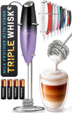 Zulay Kitchen Powerful Milk Frother Wand With Duracell Batteries - Ultra Fast Handheld Drink Mixer - Electric Whisk Foam Maker for Coffee, Lattes, Cappuccino & Matcha - Triple Whisk - Black