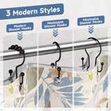 Titanker Shower Curtain Hooks Rings, Rust Resistant Metal Minimalist Simple Double Glide Shower Hooks for Bathroom Shower Rods Curtains, Set of 12 Hooks - Black