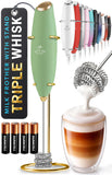 Zulay Kitchen Powerful Milk Frother Wand With Duracell Batteries - Ultra Fast Handheld Drink Mixer - Electric Whisk Foam Maker for Coffee, Lattes, Cappuccino & Matcha - Triple Whisk - Black