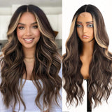 AISI HAIR Black Wig for Women, Long Wavy Lace Hairline Middle Part Synthetic Heat Resistant Wig for Daily Party-26 Inch