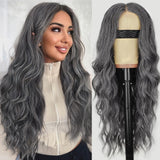 AISI HAIR Black Wig for Women, Long Wavy Lace Hairline Middle Part Synthetic Heat Resistant Wig for Daily Party-26 Inch