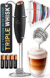 Zulay Kitchen Powerful Milk Frother Wand With Duracell Batteries - Ultra Fast Handheld Drink Mixer - Electric Whisk Foam Maker for Coffee, Lattes, Cappuccino & Matcha - Triple Whisk - Black