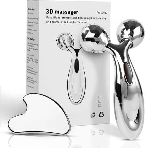 Stainless Steel Gua Sha and Face Roller Set, for Face Sculpting, Metal Skin Care, Massager for Women