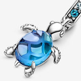 Murano Glass Blue Sea Turtle Dangle Charm - Compatible with  Moments Bracelets - Jewelry for Women - Gift for Women - Made with Sterling Silver & Man-Made Crystal, with Gift Box