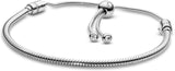 Jewelry Moments Slider Snake Chain Charm Cubic Zirconia Bracelet in Sterling Silver