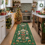 Washable Christmas Rug Runner 2x6 - Xmas Snowflake Green Rug for Kitchen Entryway Non Slip Farmhouse Low Pile Carpet for Laundry Bedroom Bathroom Stain Resistant Floor Mat Pet-Friendly Rug（2x6，Green）