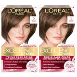 L'Oreal Paris Excellence Crème Permanent Hair Dye, Triple Care Hair Color with Hyaluronic Acid for 100% Gray Coverage, 4 Dark Brown, 1 Kit (Packaging May Vary)