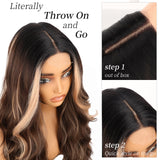 AISI HAIR Black Wig for Women, Long Wavy Lace Hairline Middle Part Synthetic Heat Resistant Wig for Daily Party-26 Inch