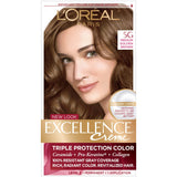 L'Oreal Paris Excellence Crème Permanent Hair Dye, Triple Care Hair Color with Hyaluronic Acid for 100% Gray Coverage, 4 Dark Brown, 1 Kit (Packaging May Vary)