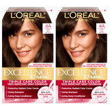 L'Oreal Paris Excellence Crème Permanent Hair Dye, Triple Care Hair Color with Hyaluronic Acid for 100% Gray Coverage, 4 Dark Brown, 1 Kit (Packaging May Vary)