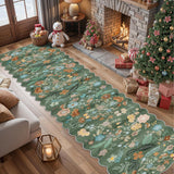 Washable Christmas Rug Runner 2x6 - Xmas Snowflake Green Rug for Kitchen Entryway Non Slip Farmhouse Low Pile Carpet for Laundry Bedroom Bathroom Stain Resistant Floor Mat Pet-Friendly Rug（2x6，Green）