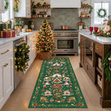 Washable Christmas Rug Runner 2x6 - Xmas Snowflake Green Rug for Kitchen Entryway Non Slip Farmhouse Low Pile Carpet for Laundry Bedroom Bathroom Stain Resistant Floor Mat Pet-Friendly Rug（2x6，Green）