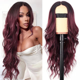 AISI HAIR Black Wig for Women, Long Wavy Lace Hairline Middle Part Synthetic Heat Resistant Wig for Daily Party-26 Inch
