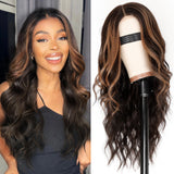 AISI HAIR Black Wig for Women, Long Wavy Lace Hairline Middle Part Synthetic Heat Resistant Wig for Daily Party-26 Inch