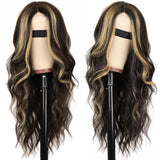 AISI HAIR Black Wig for Women, Long Wavy Lace Hairline Middle Part Synthetic Heat Resistant Wig for Daily Party-26 Inch