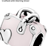 Pink Travel Bag Charm - Compatible Moments Bracelets - Jewelry for Women - Made with Sterling Silver & Enamel - Comes with Gift Box